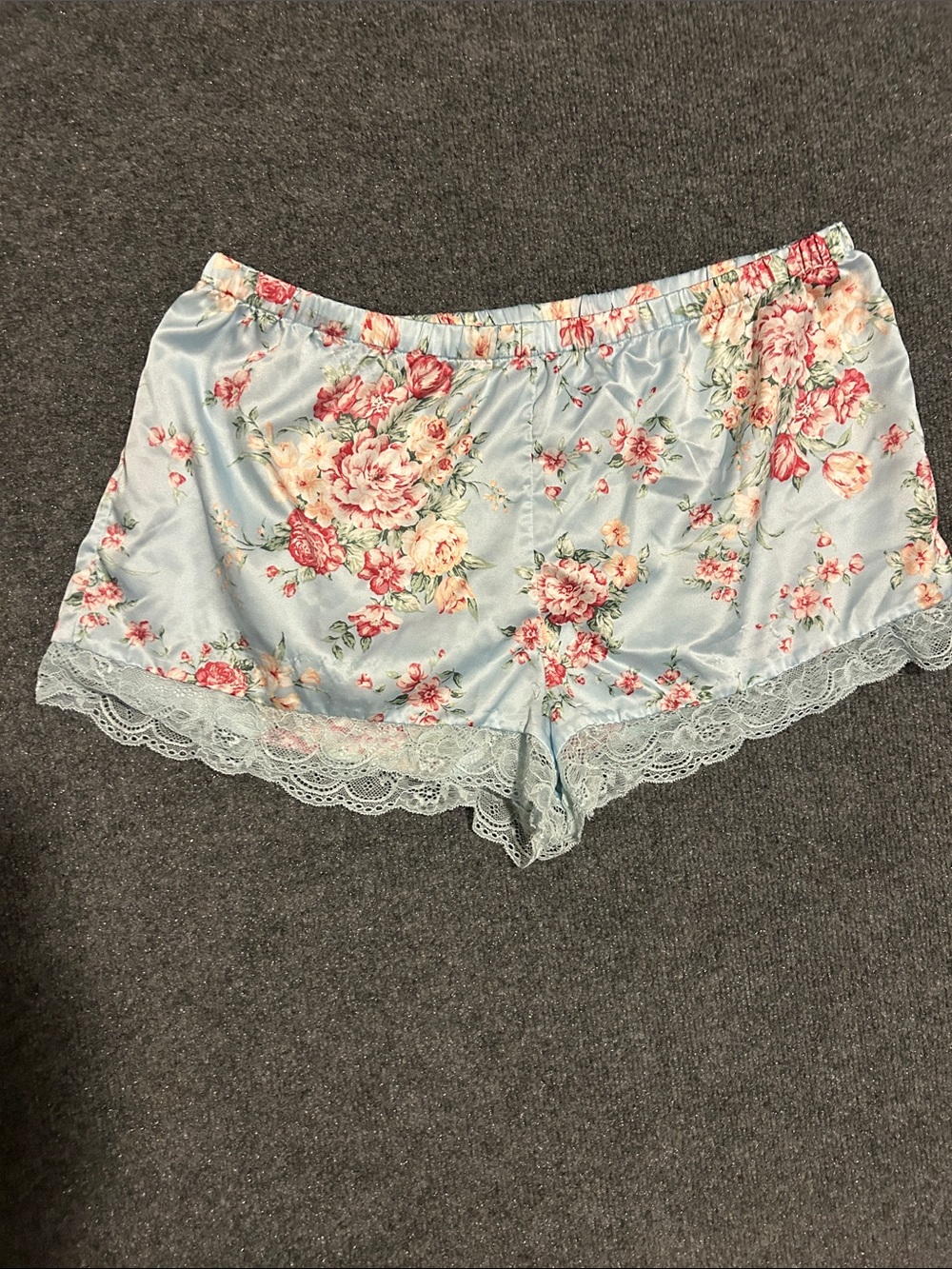 Source Unknown Light Blue Floral Satin Lace-Trim Sleep Shorts